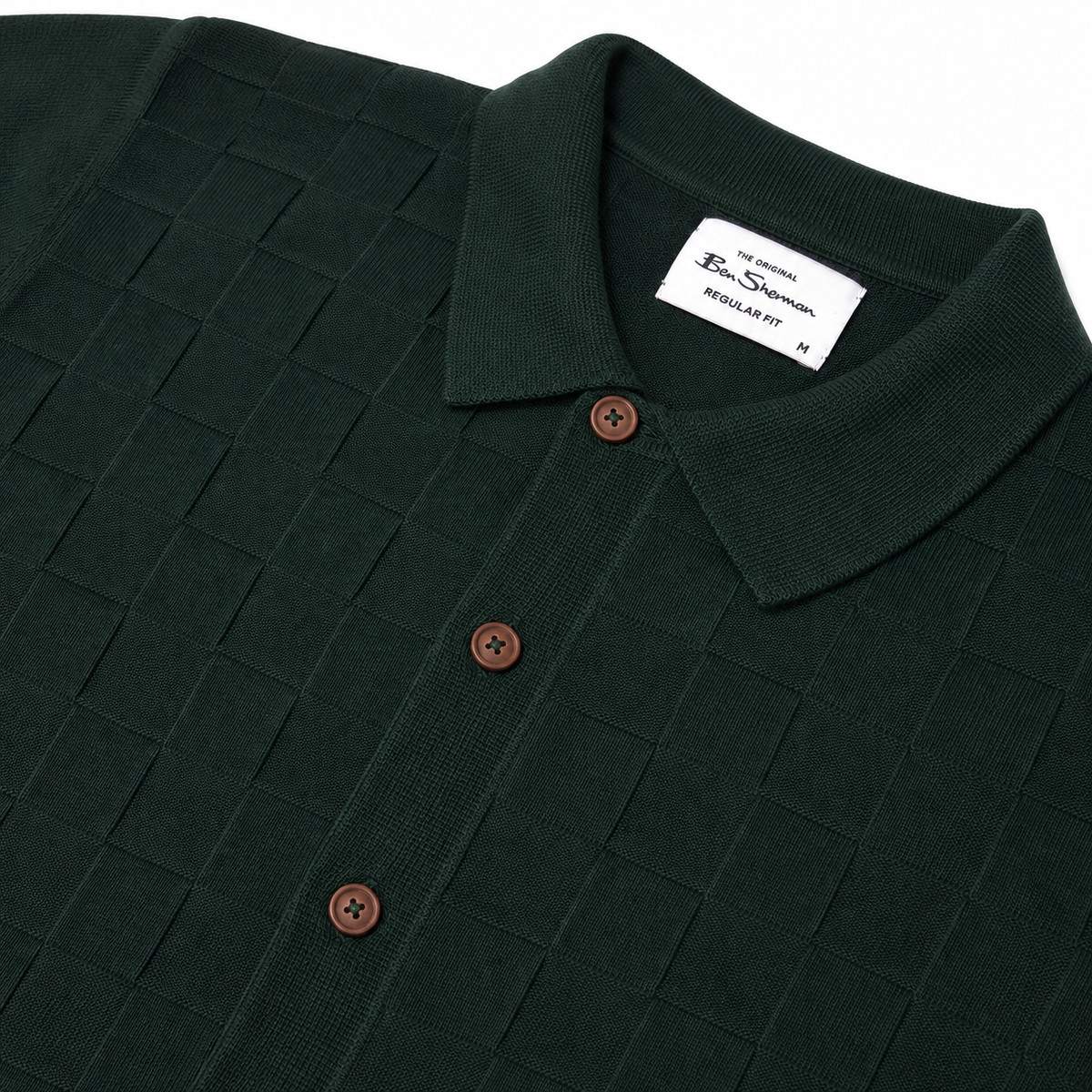 Ben Sherman Enlarged Checkerboard Knit Cardigan Green