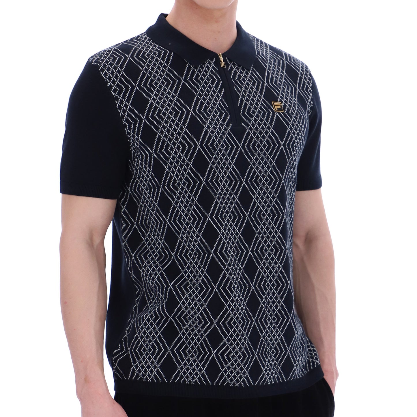 Fila Gold Collection Jacquard Knit Zip Polo Black