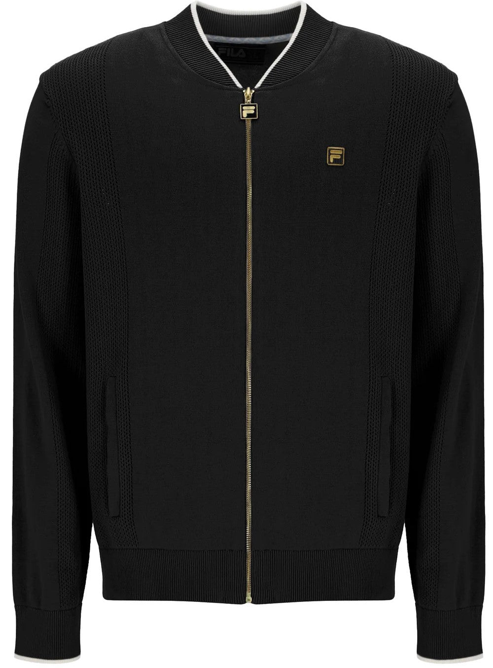 Fila Gold Collection Pointelle Panel Zip Through Cardi Black