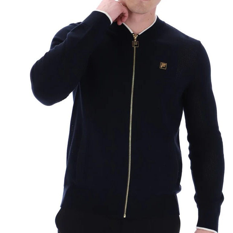Fila Gold Collection Pointelle Panel Zip Through Cardi Black