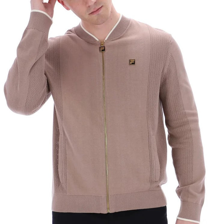 Fila Gold Collection Pointelle Panel Zip Through Cardi Taupe