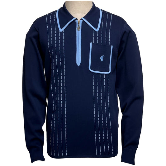 Gabicci Vintage Archive Darron Fine Gauge Zip Neck Polo Navy