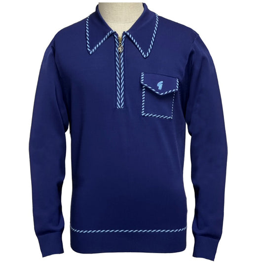 Gabicci Vintage Archive Kiki Pocket Fine Gauge Zip Neck Polo Blueberry