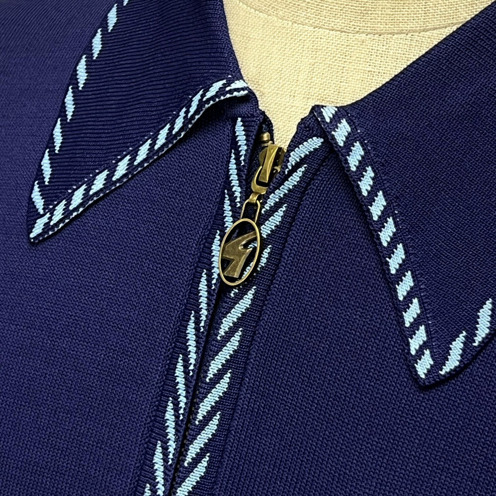 Gabicci Vintage Archive Kiki Pocket Fine Gauge Zip Neck Polo Blueberry