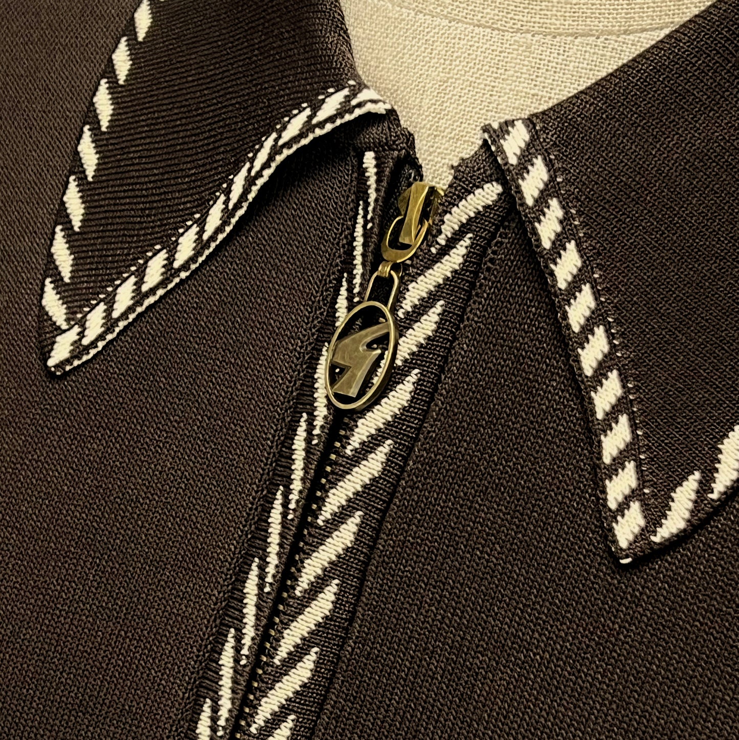 Gabicci Vintage Archive Kiki Pocket Fine Gauge Zip Neck Polo Chocolate