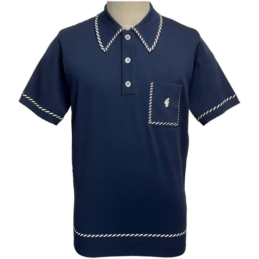 Gabicci Vintage Archive Routledge Fine Gauge Diagonal Tip Polo Navy
