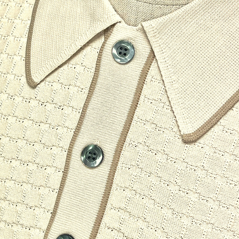 Gabicci Vintage Archive Roy Fine Gauge Waffle Polo Stone