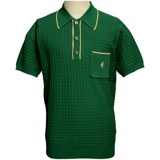 Gabicci Vintage Archive Roy Fine Gauge Waffle Polo Bottle Green