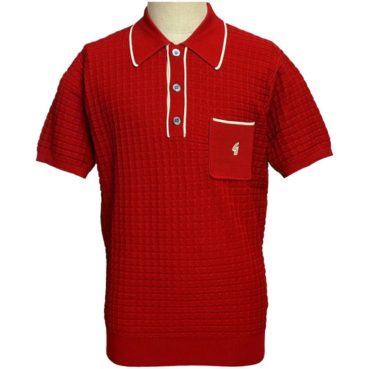 Gabicci Vintage Archive Roy Fine Gauge Waffle Polo Deep Red
