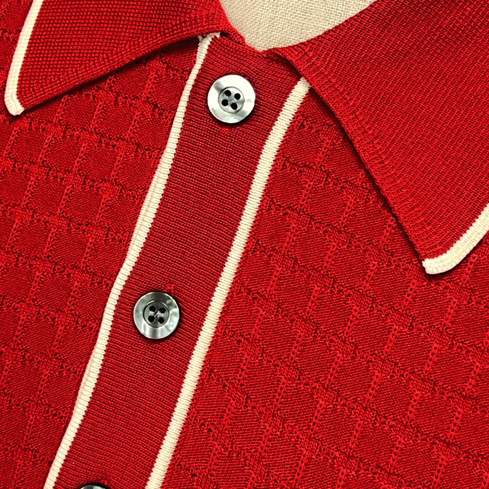 Gabicci Vintage Archive Roy Fine Gauge Waffle Polo Deep Red
