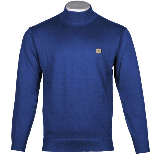 Gabicci Vintage Plain Knit Turtle Neck Pullover Mid Blue