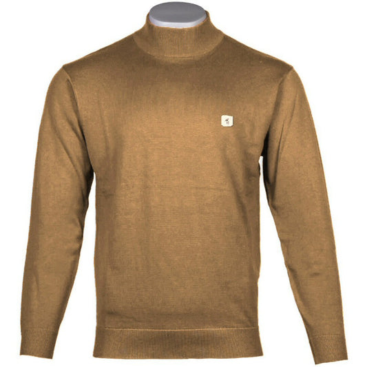 Gabicci Vintage Plain Knit Turtle Neck Pullover Dark Sand