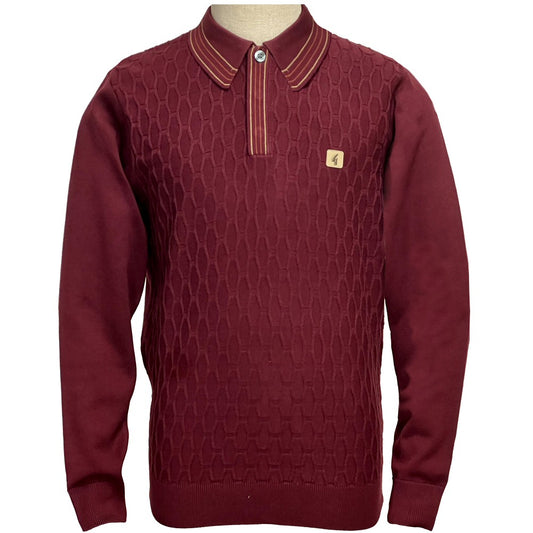 Gabicci Vintage Raised Honeycomb Knit Tipped Polo Wine