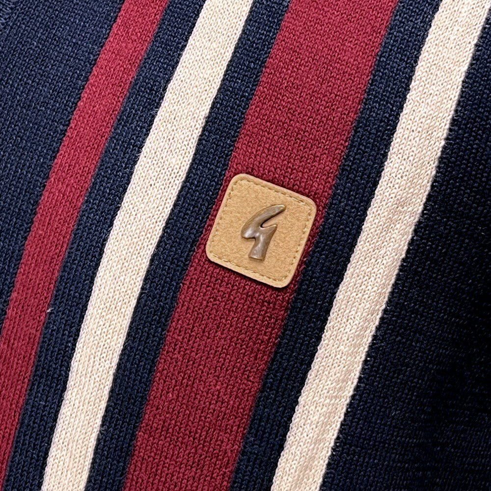 Gabicci Vintage Mod Racing Stripe 3 Button Knit Polo Navy