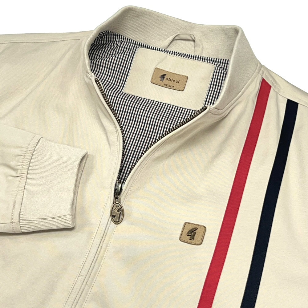 Gabicci Vintage Racing Stripe Bomber Jacket Cream