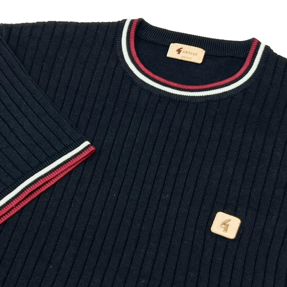 Gabicci Vintage Santino Ribbed Tipped Crew Neck Navy