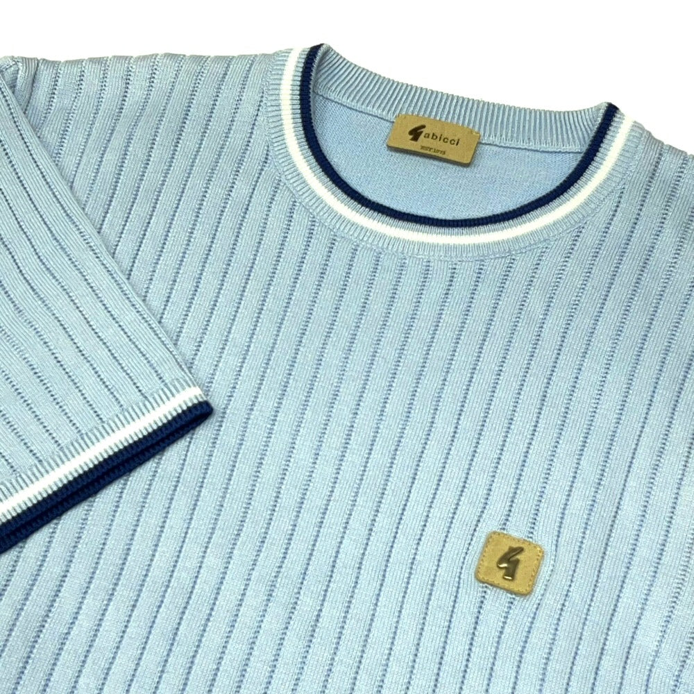 Gabicci Vintage Santino Ribbed Tipped Crew Neck Sky Blue