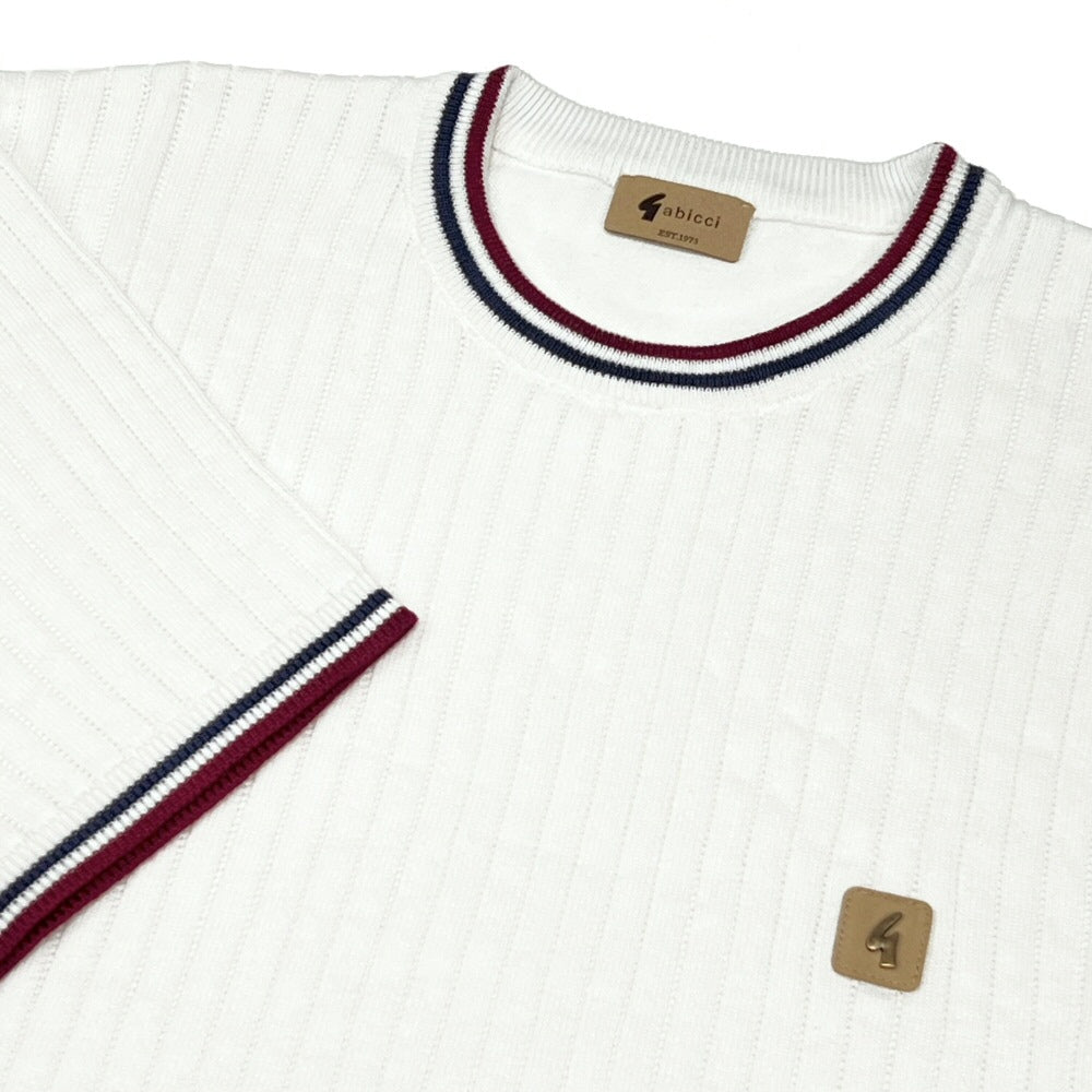 Gabicci Vintage Santino Ribbed Tipped Crew Neck White