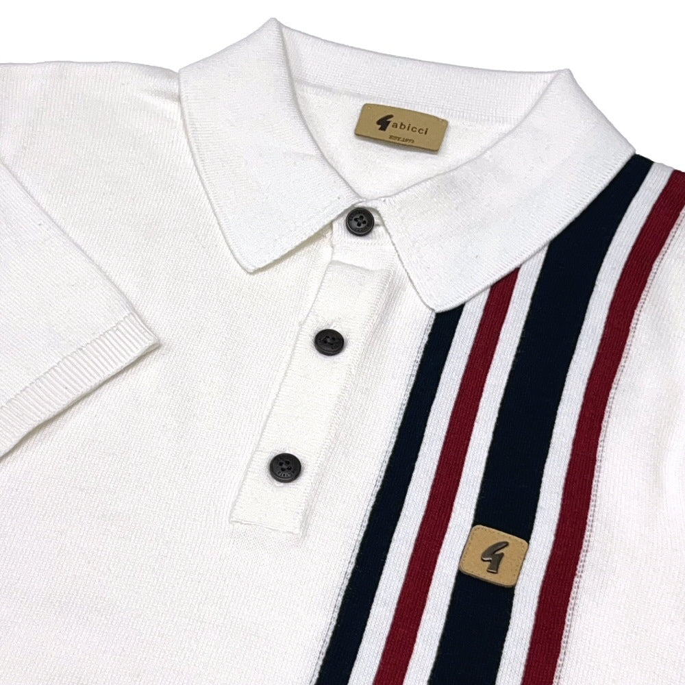 Gabicci Vintage Soda Fine Gauge Racing Stripe Polo White