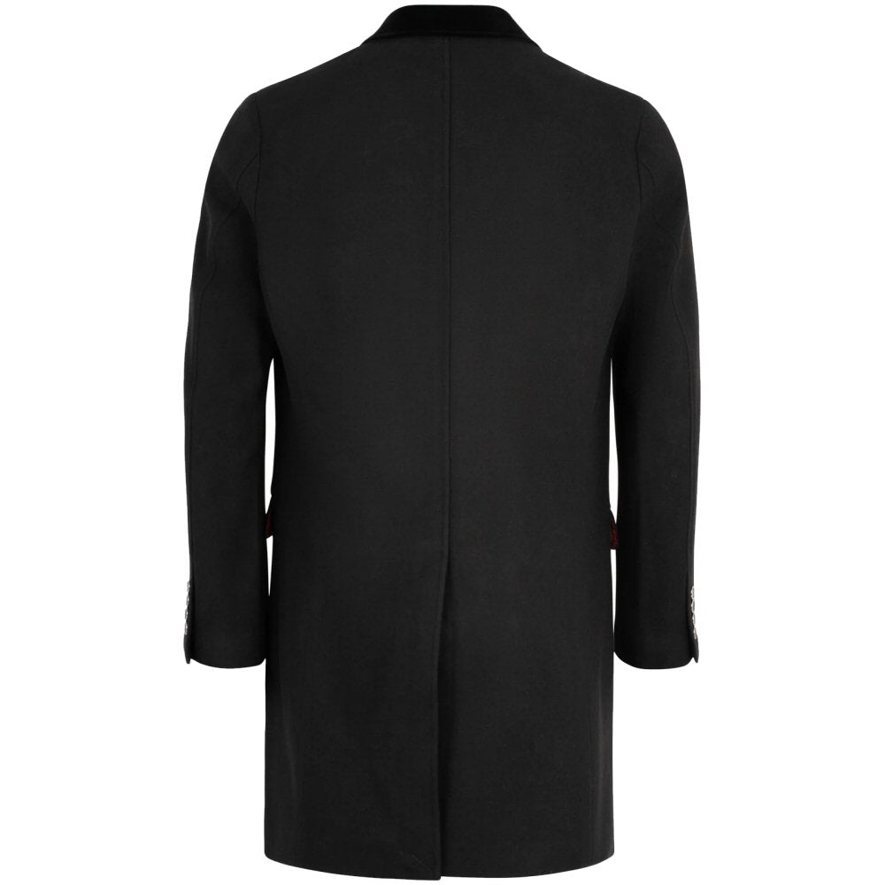 Gabicci Vintage Velvet Collar Wool Mix Overcoat Black