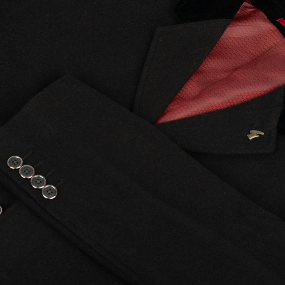 Gabicci Vintage Velvet Collar Wool Mix Overcoat Black