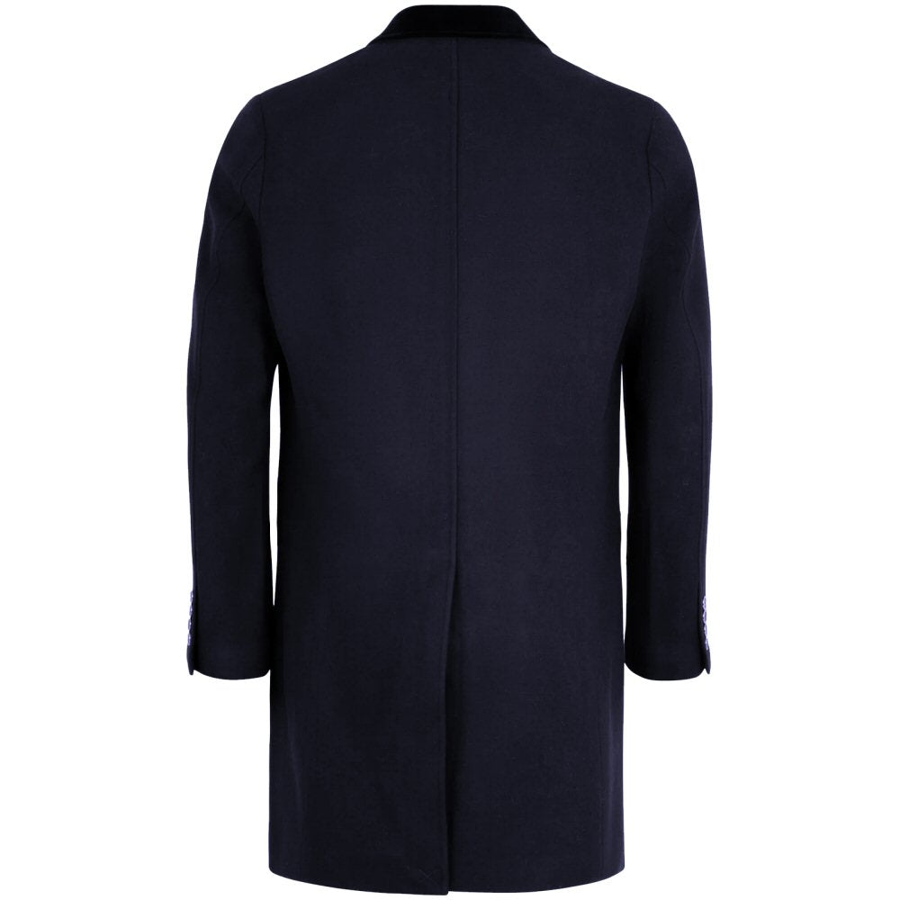 Gabicci Vintage Velvet Collar Wool Mix Overcoat Navy