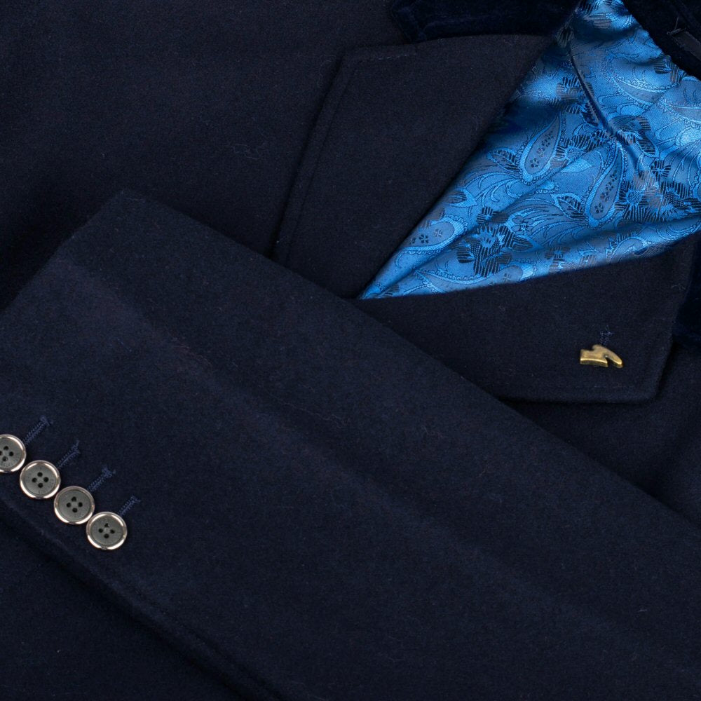 Gabicci Vintage Velvet Collar Wool Mix Overcoat Navy