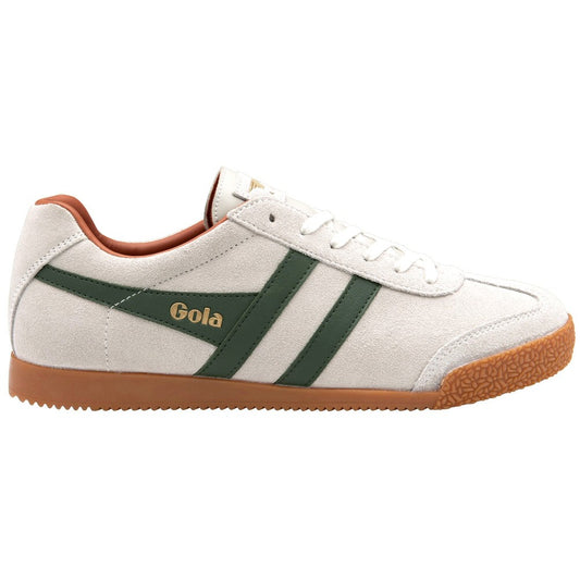 Gola Harrier Classic Twin Stripe Suede Trainer Off White / Green