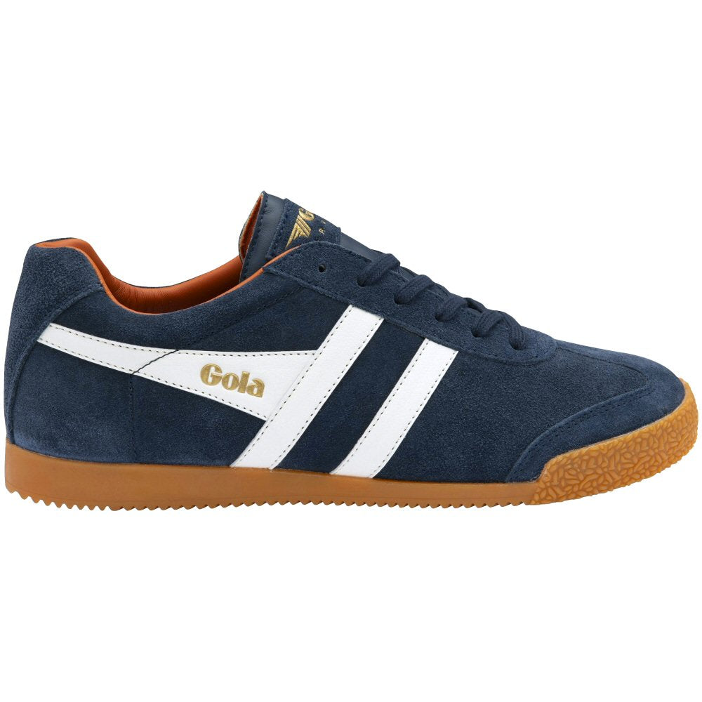 Gola Harrier Classic Twin Stripe Suede Trainer Navy / Off White / Orange