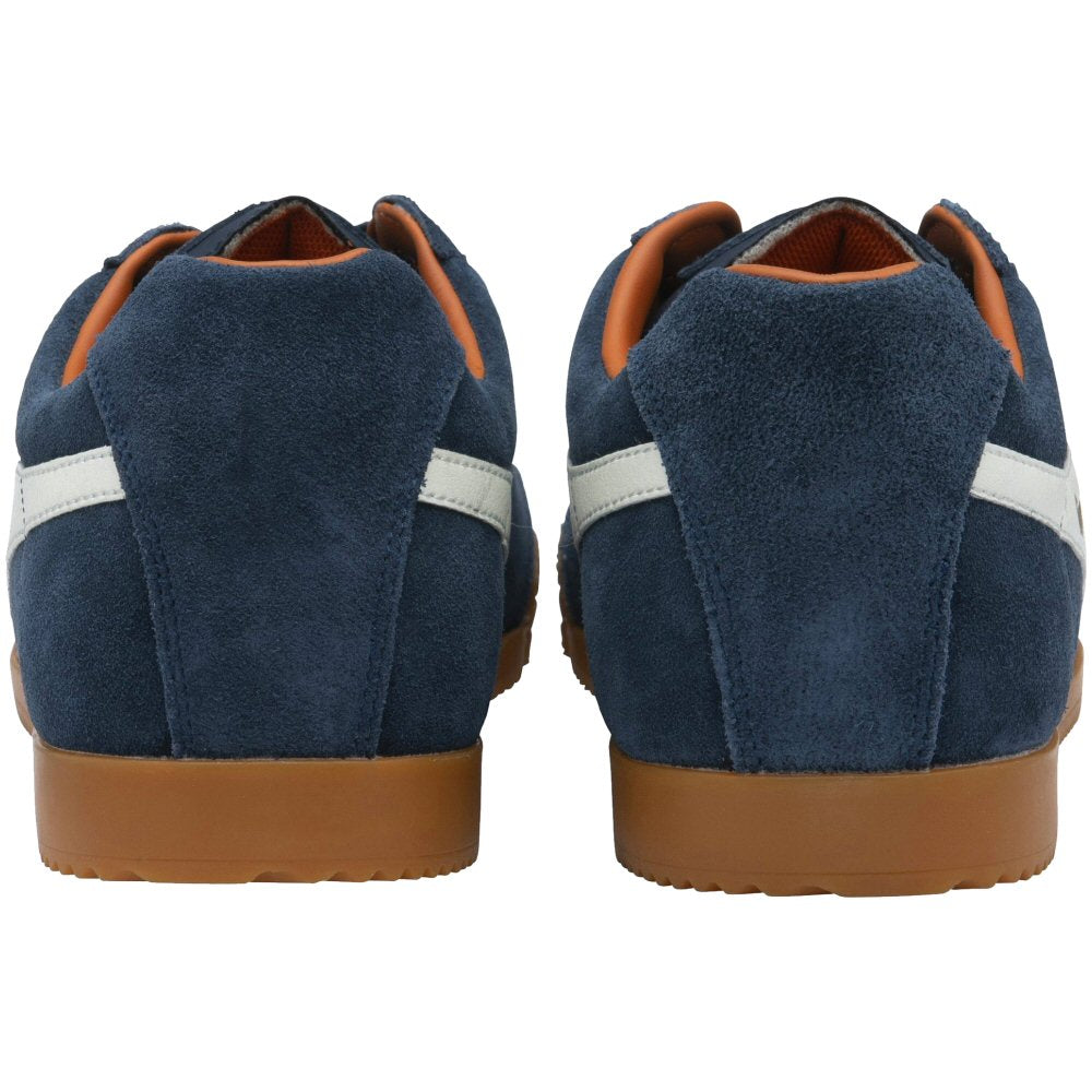 Gola Harrier Classic Twin Stripe Suede Trainer Navy / Off White / Orange