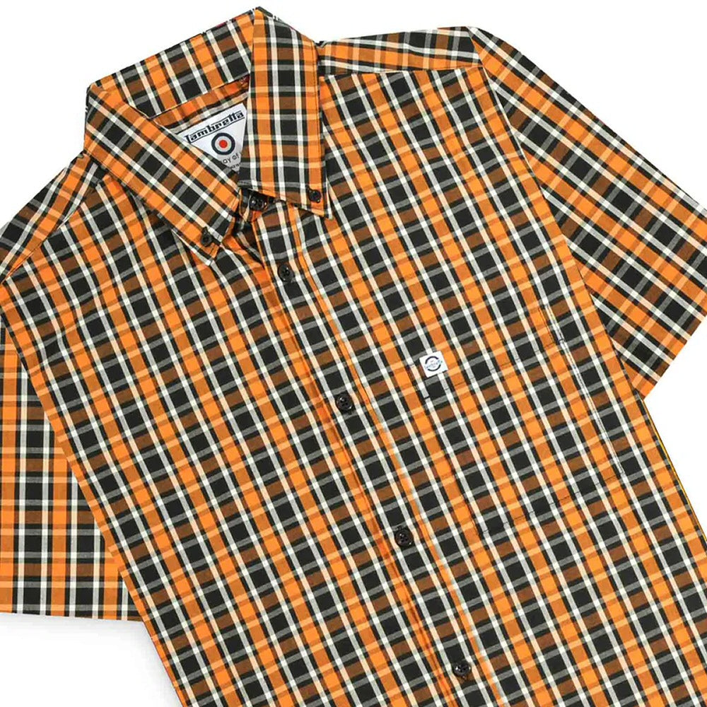 Lambretta Check Button Down Shirt Black Orange