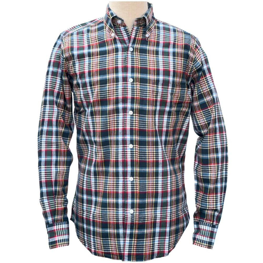 Authentic Classic Madras Check Button Down Shirt Green Red