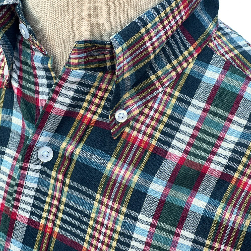 Authentic Classic Madras Check Button Down Shirt Green Red