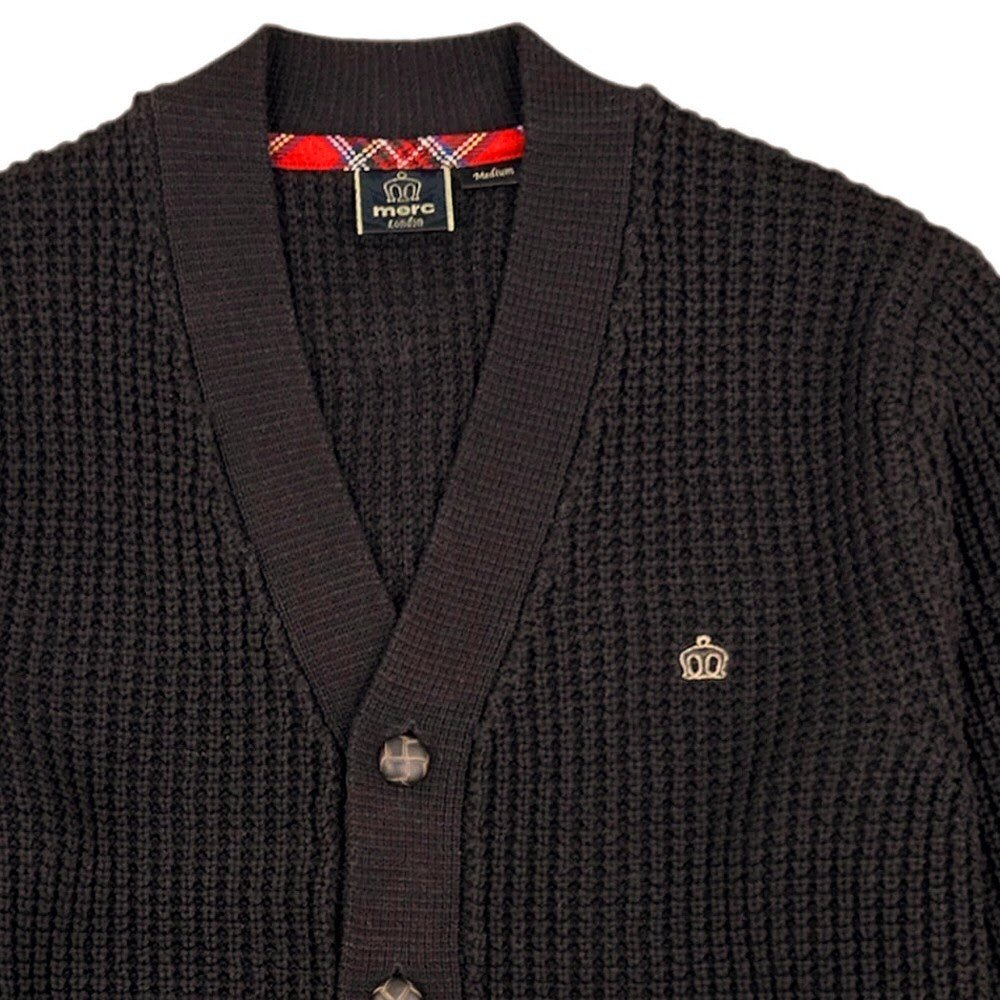 Merc London Football Button Waffle Cardigan Dark Brown