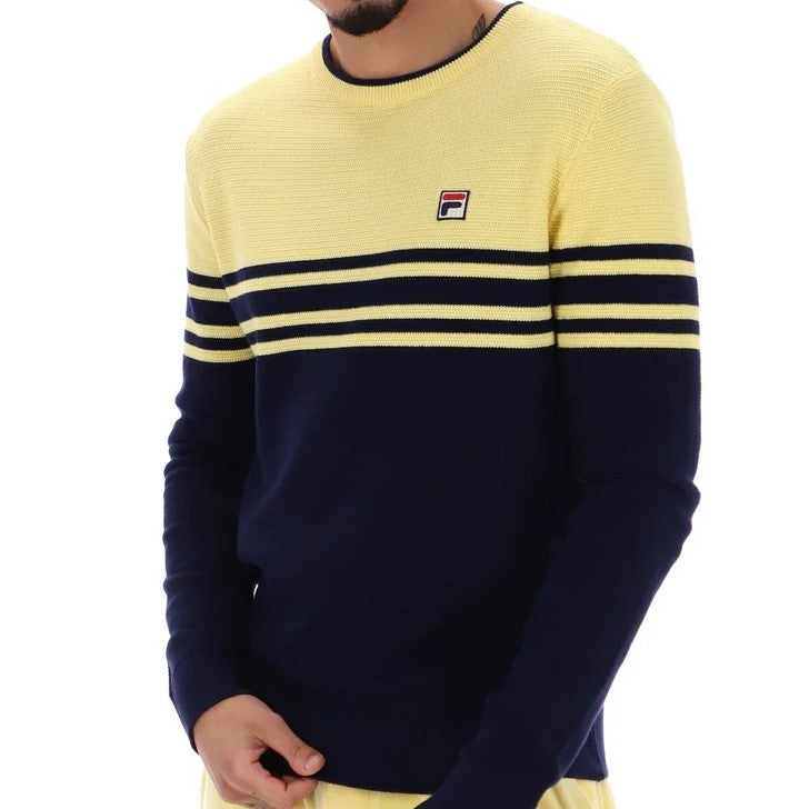Fila Nate Crochet Texture Crew Neck Jumper Navy Yellow