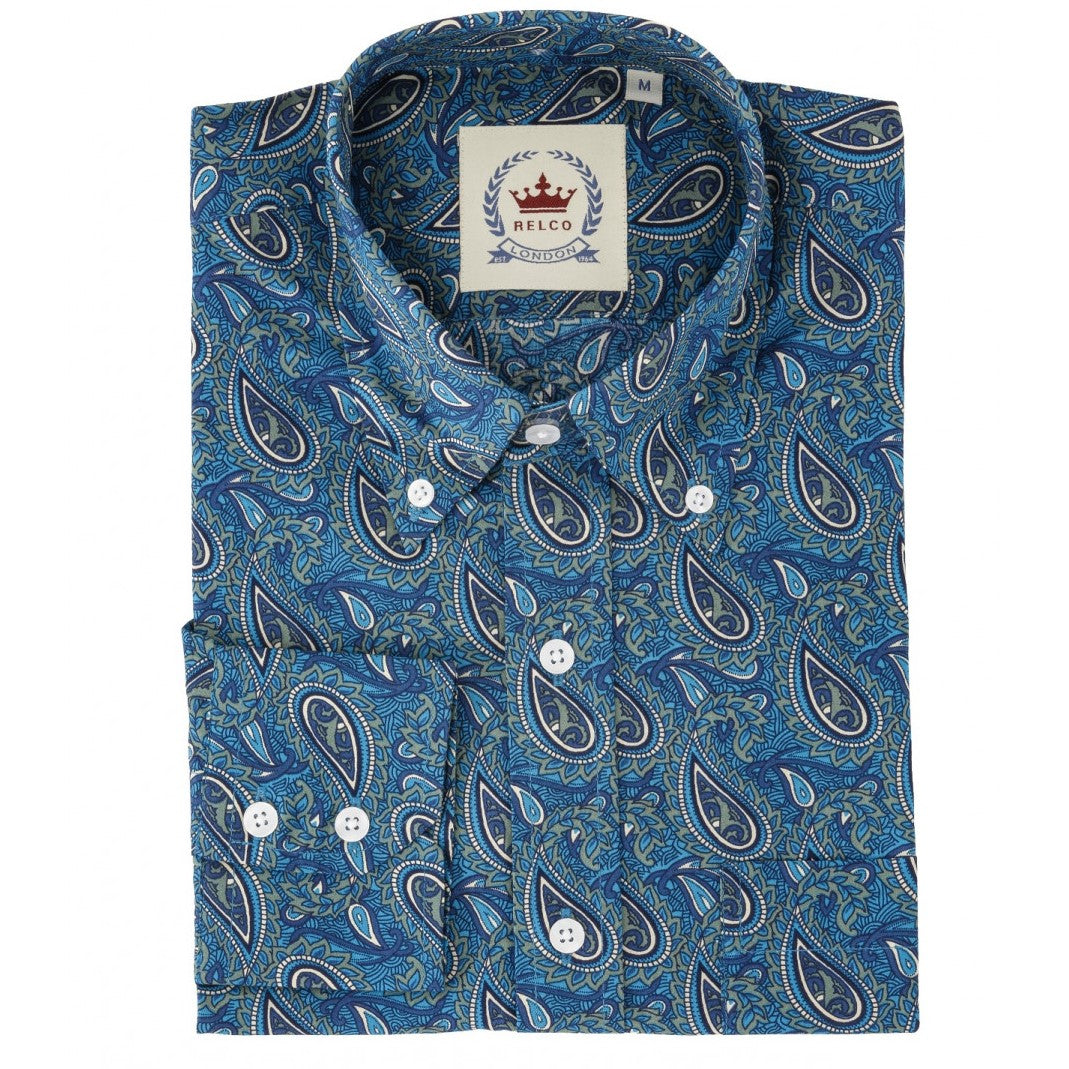 Relco Paisley Long Sleeve Shirt Blue