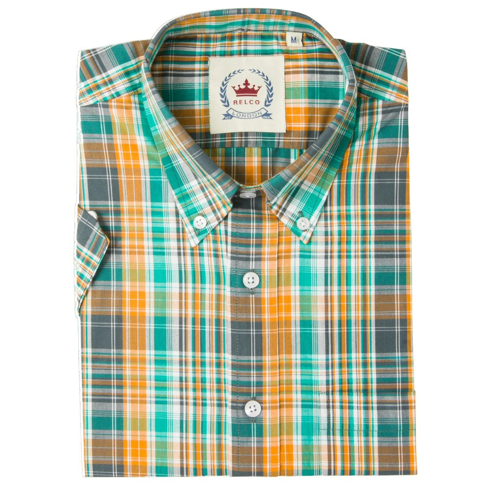 Relco Button Down Check Short Sleeve Shirt Green