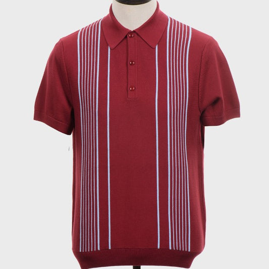 Art Gallery Fine Gauge Knit Multi Stripe Polo Wine