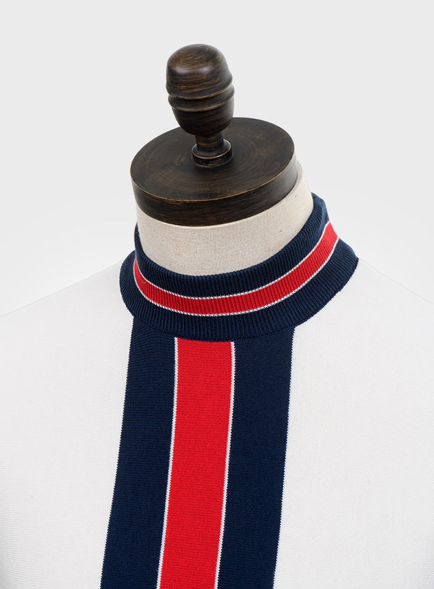 Art Gallery Fine Gauge Knit Block Stripe Turtle Neck Off White