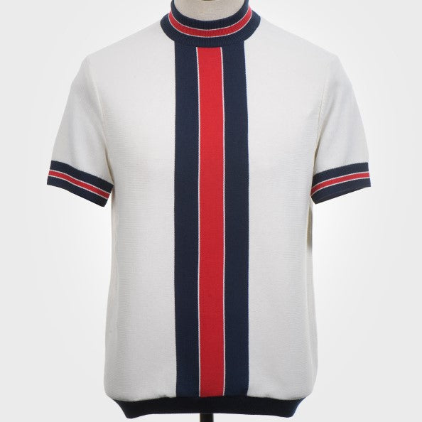 Art Gallery Fine Gauge Knit Block Stripe Turtle Neck Off White