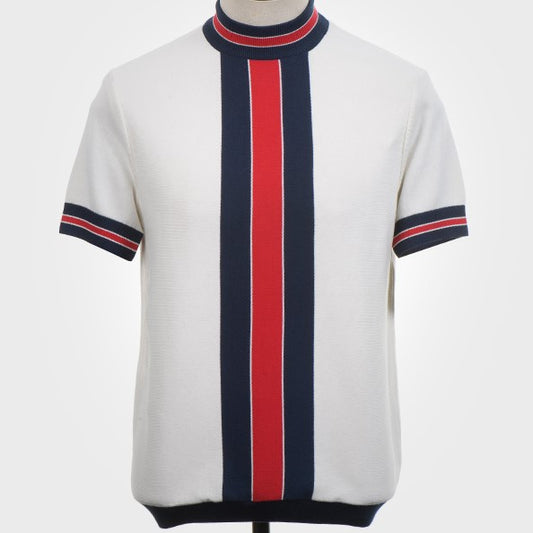 Art Gallery Fine Gauge Knit Block Stripe Turtle Neck Off White