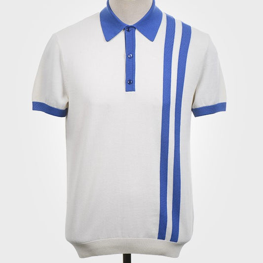 Art Gallery Fine Gauge Knit Racing Stripe Polo Off White