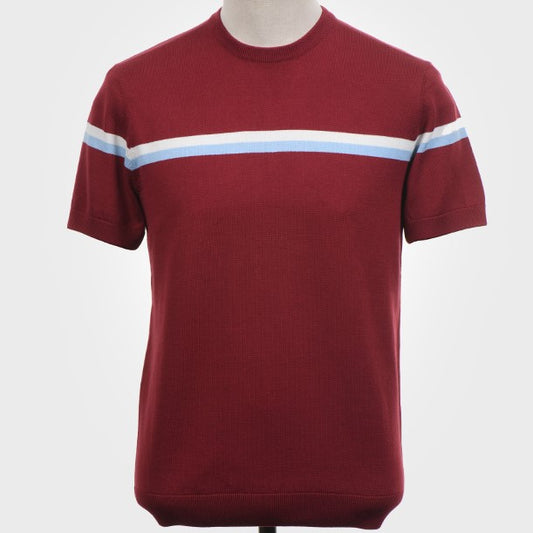 Art Gallery Fine Gauge Knit Horizontal Stripe Crew Neck Wine