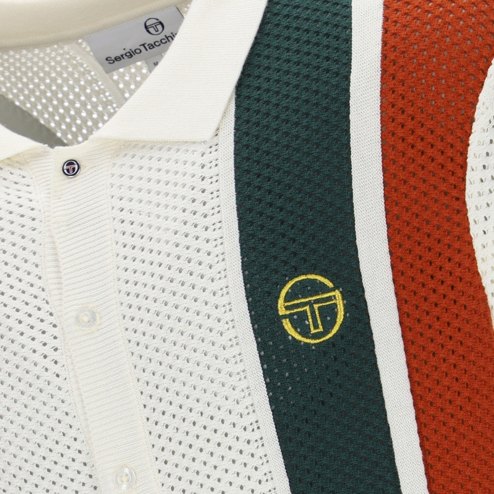 Sergio Tacchini Cotton Mesh Knit Polo Cardi Off White / Green / Rust