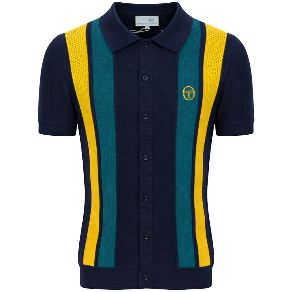 Sergio Tacchini Cotton Mesh Knit Polo Cardi Navy / Teal / Yellow