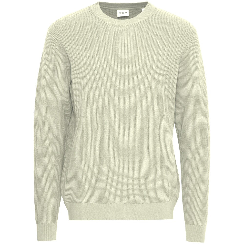 Solid Moss Stitch Crew Neck Pullover Oatmeal