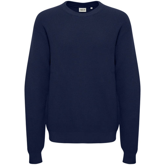 Solid Moss Stitch Crew Neck Pullover Navy Blue