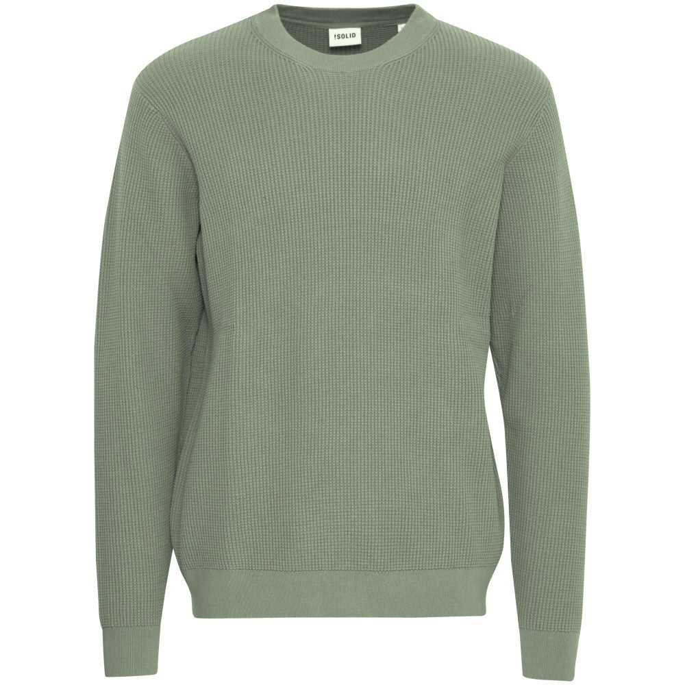 Solid Moss Stitch Crew Neck Pullover Light Olive