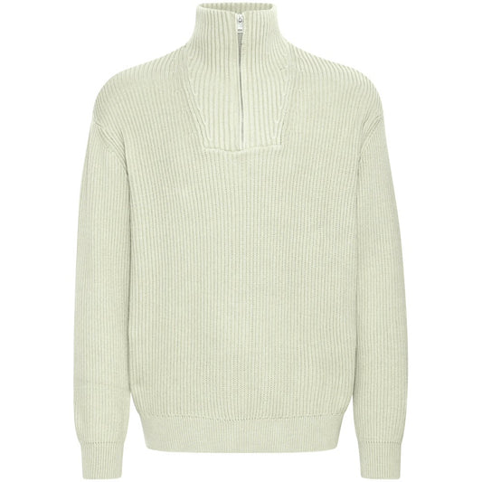 Solid Cotton Knit Zip Neck Neck Pullover Oatmeal