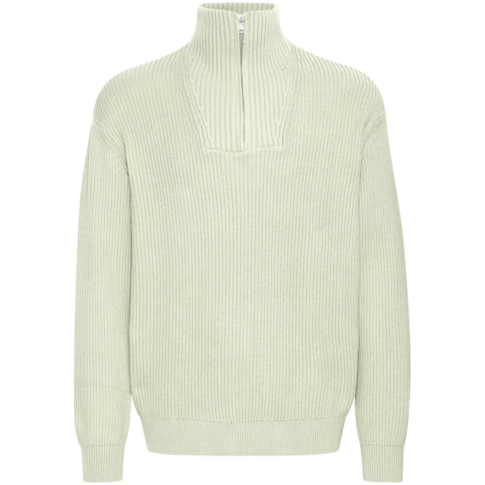 Solid Cotton Knit Zip Neck Neck Pullover Oatmeal